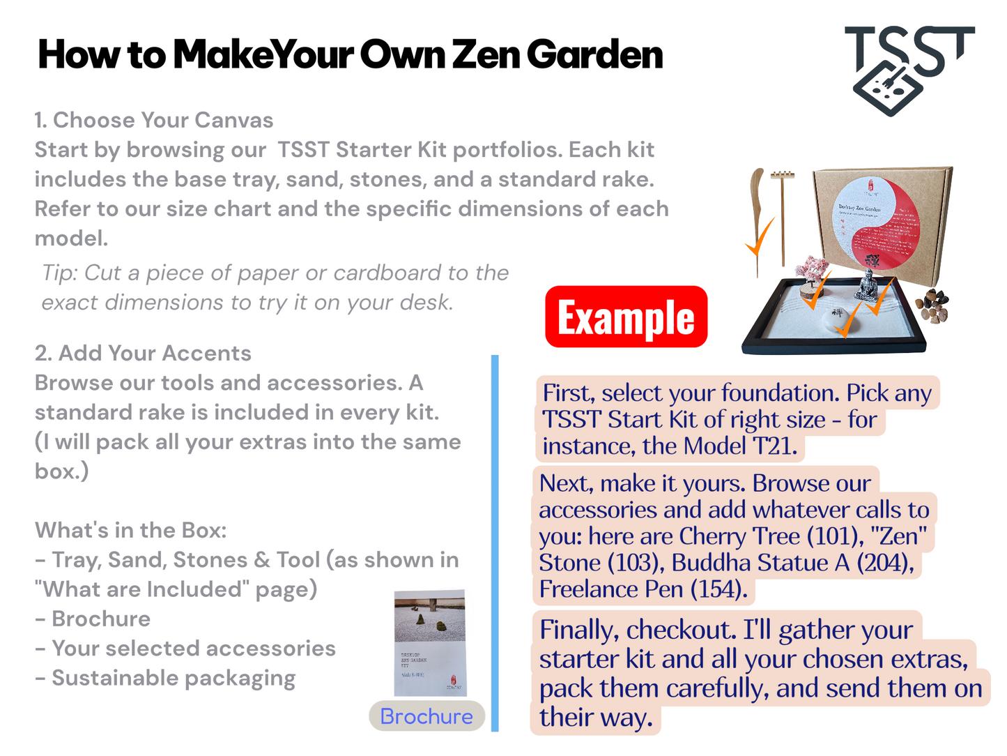 T21 TSST Starter Kit: Customisable Desktop Zen Garden | Tray, Sand, Stones & Rake Included