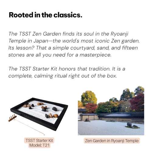 T21 TSST Starter Kit: Customisable Desktop Zen Garden | Tray, Sand, Stones & Rake Included